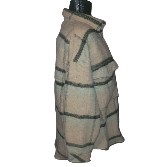 Acoa Oatmeal and Brown Plaid Wool Blend Shacket M - Picture 3 of 6